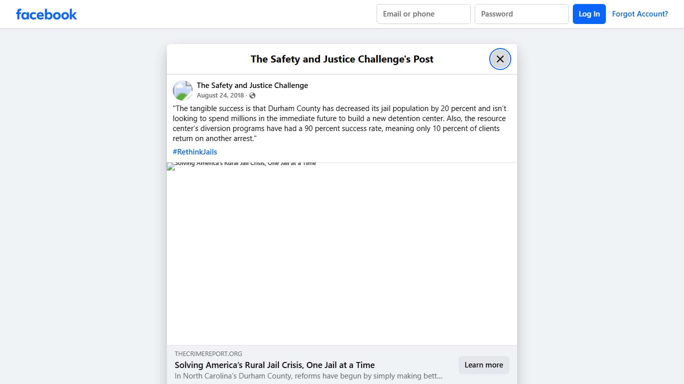 "The tangible success... - The Safety and Justice Challenge Facebook